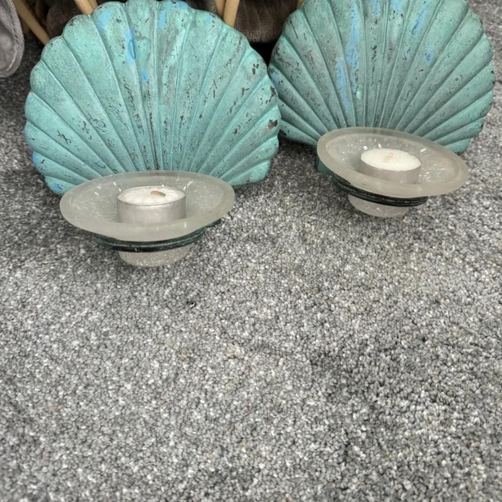 Seashell Brass Wall Tealight Holders (2), Rustic